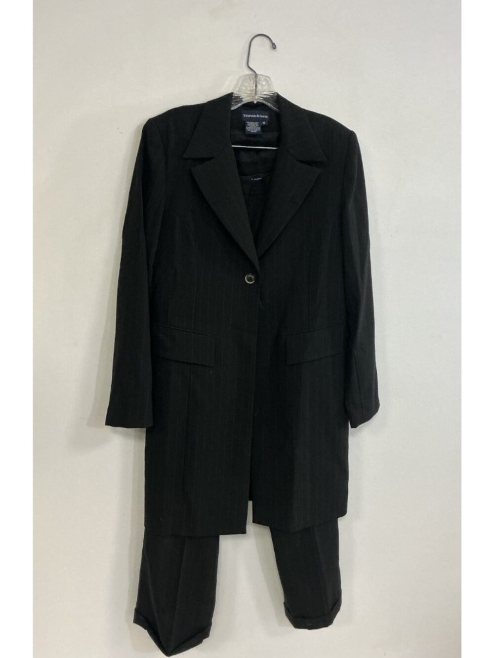 Black Wool Pant Suit 2 Piece Pinstripe Made in Canada Womens 8/10
